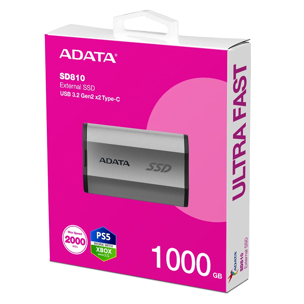 ADATA SD810 USB-C 3.2 GEN 2x2 KÜLSŐ SSD MEGHAJTÓ 1000GB EZÜST
