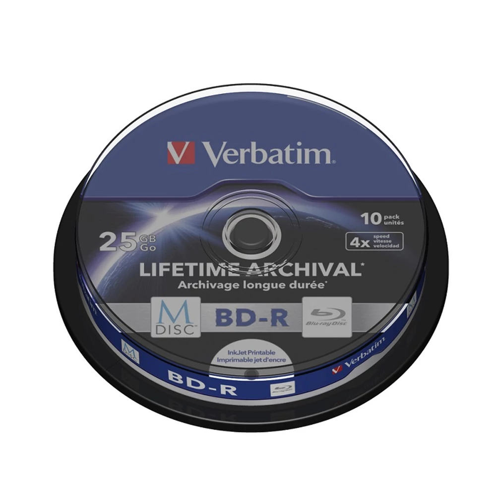 VERBATIM M-DISC BD-R 25GB 4X LIFETIME ARCHIVAL NYOMTATHATÓ CAKE (10)