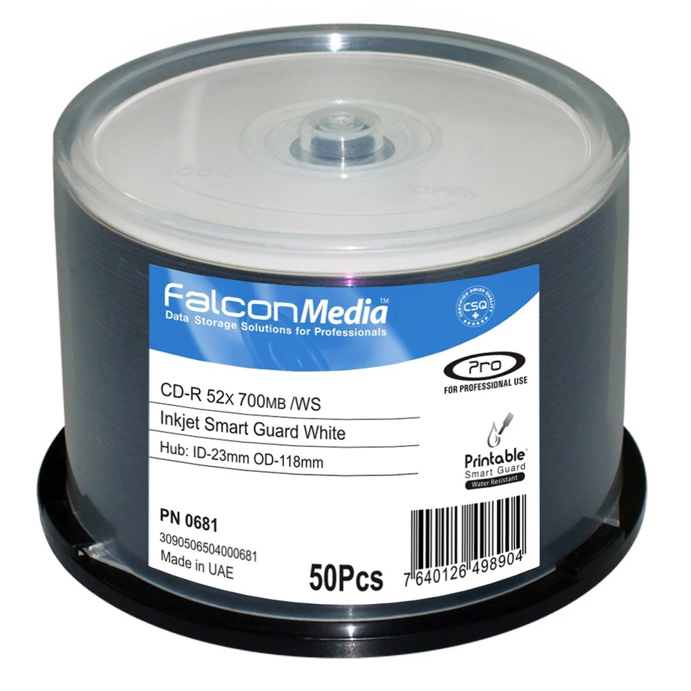 FALCONMEDIA CD-R 52X NYOMTATHATÓ FÉNYES VÍZÁLLÓ CAKE (50)