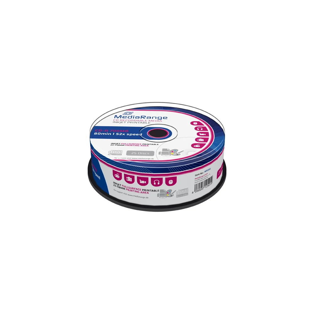 MEDIARANGE CD-R 52X FULL NYOMTATHATÓ CAKE (25) MR202