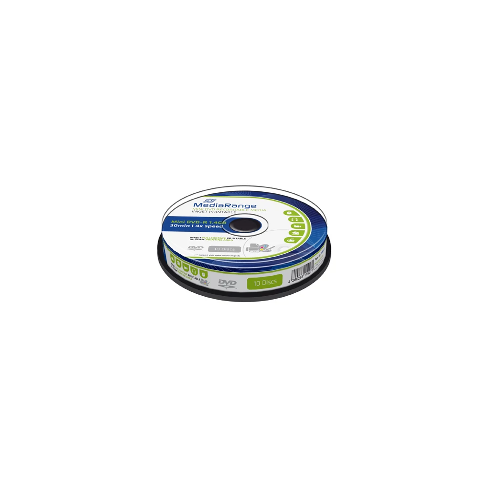 MEDIARANGE MINI DVD-R 4X 8CM 1,4GB NYOMTATHATÓ CAKE (10)