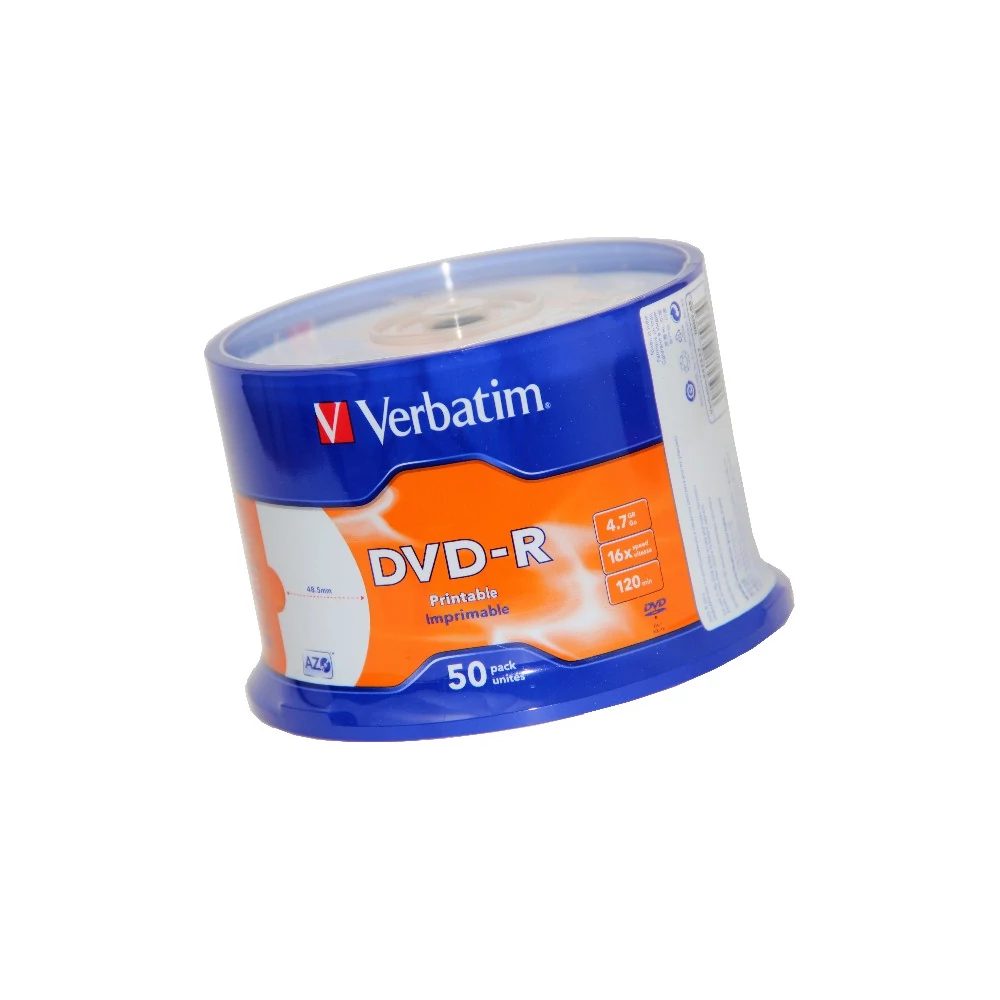 VERBATIM DVD-R 16X FULL NYOMTATHATÓ NO ID CAKE (50)