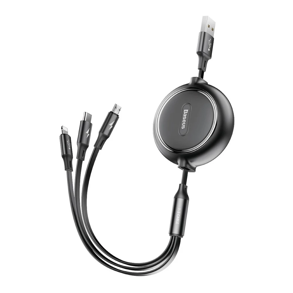 BASEUS CAMLT-JH01 GOLDEN LOOP 3-IN-1 USB TYPE-C/MICRO USB/APPLE LIGHTNING KÁBEL 1,2m FEKETE