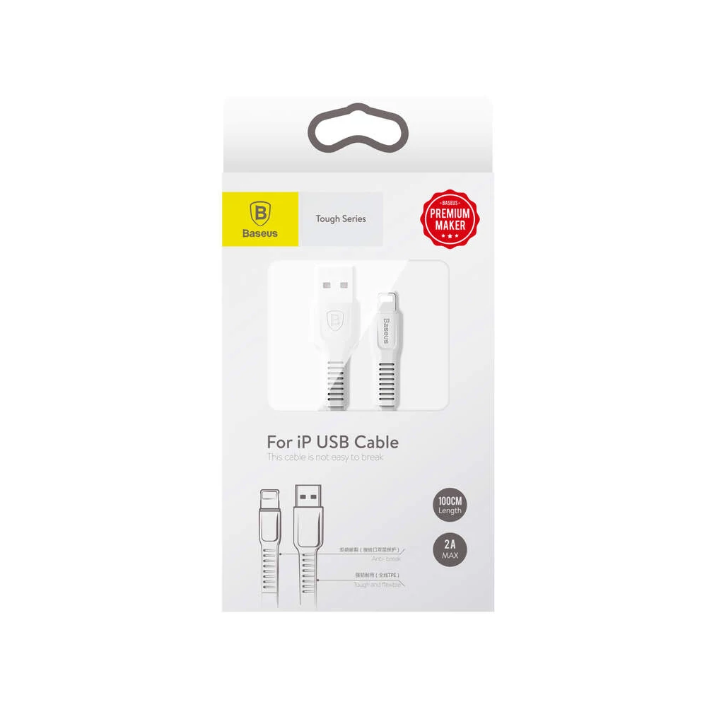 BASEUS CALZY-B02 TOUGH SERIES APPLE LIGHTNING TÖLTŐ ÉS ADATKÁBEL 2A 1m FEHÉR