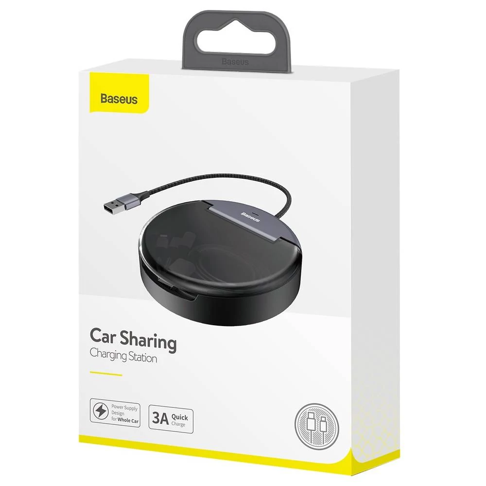 BASEUS CAHUB-FX01 CAR SHARING AUTÓS USB ELOSZTÓ 3xUSB PORT + USB-C/APPLE LIGHTNING/MICRO USB KÁBEL