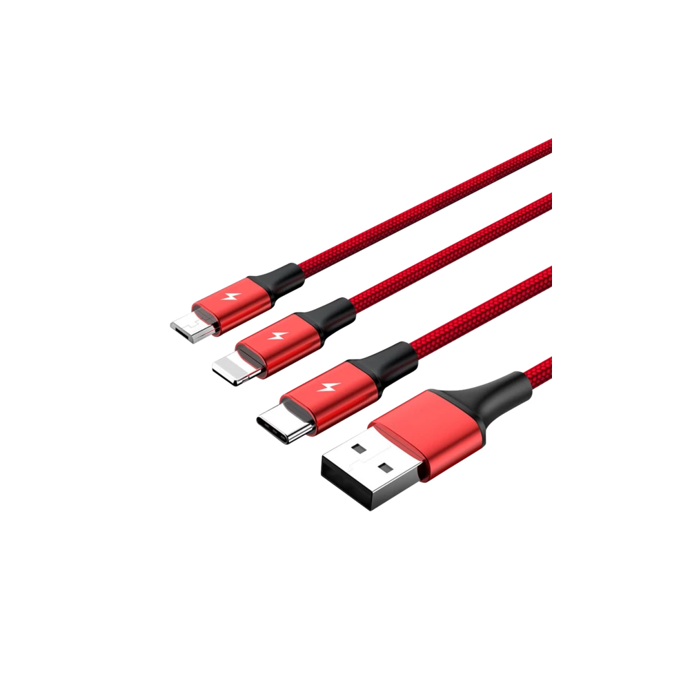 UNITEK C4049RD 3-IN-1 USB TYPE-C/MICRO USB/APPLE LIGHTNING KÁBEL 1,2m PIROS
