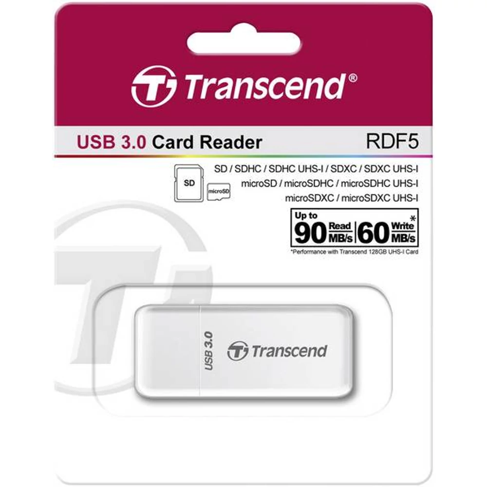 TRANSCEND RDF5 USB 3.0/USB 3.1 MICRO SD/MICRO SDHC/MICRO SDXC SD/SDHC/SDXC MEMÓRIAKÁRTYA OLVASÓ FEHÉR