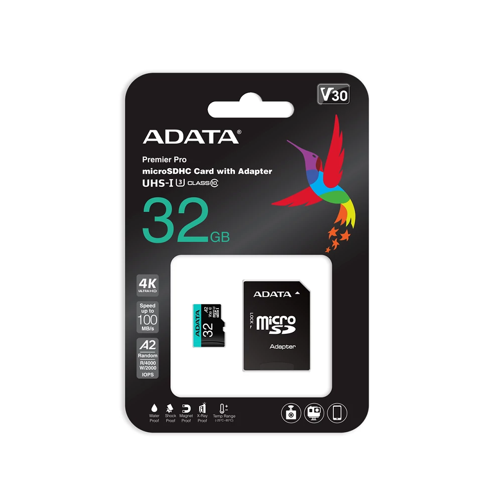 ADATA PREMIER PRO MICRO SDHC 32GB + ADAPTER CLASS 10 UHS-I U3 A2 V30 100/80 MB/s