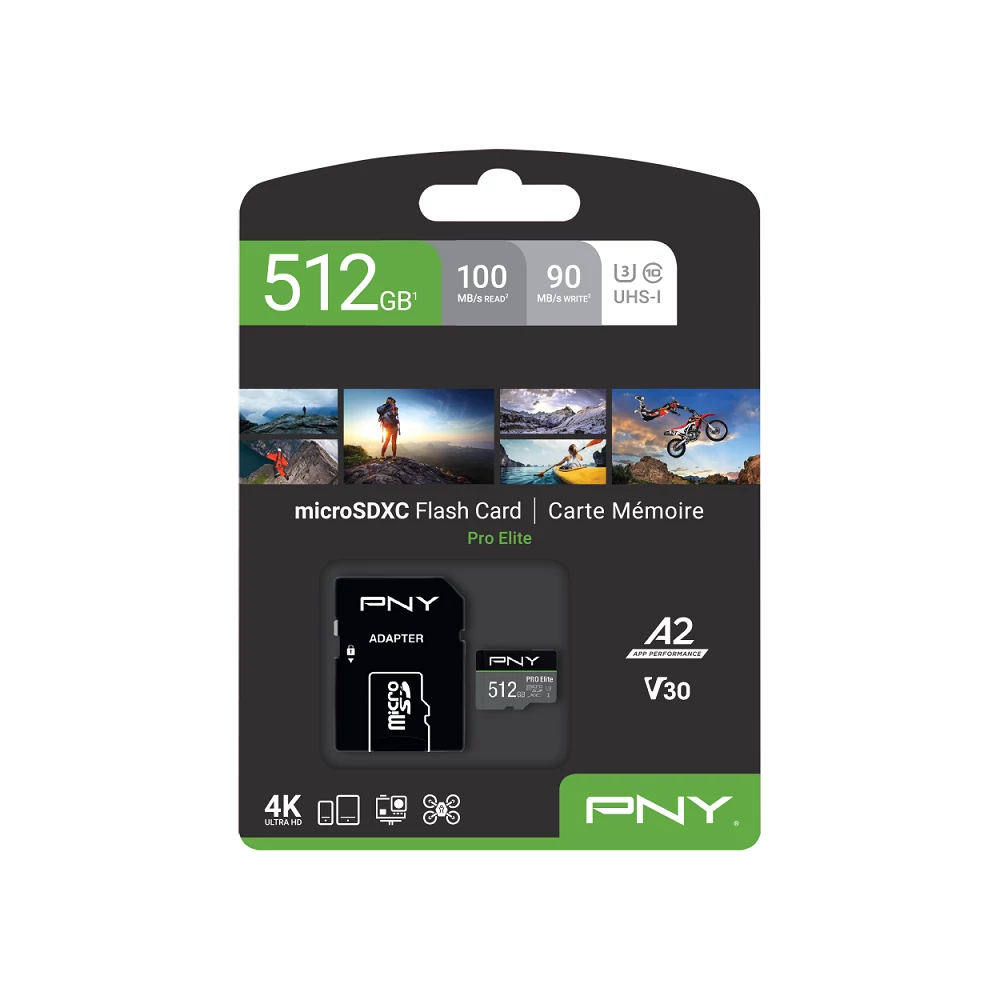 PNY PRO ELITE MICRO SDXC 512GB + ADAPTER CLASS 10 UHS-I U3 A2 V30 100/90 MB/s