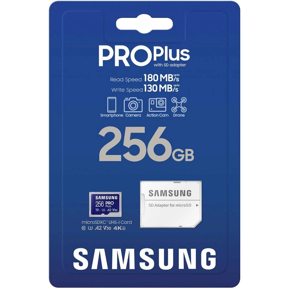 SAMSUNG PRO PLUS (2023) MICRO SDXC 256GB + ADAPTER CLASS 10 UHS-I U3 A2 V30 180/130 MB/s