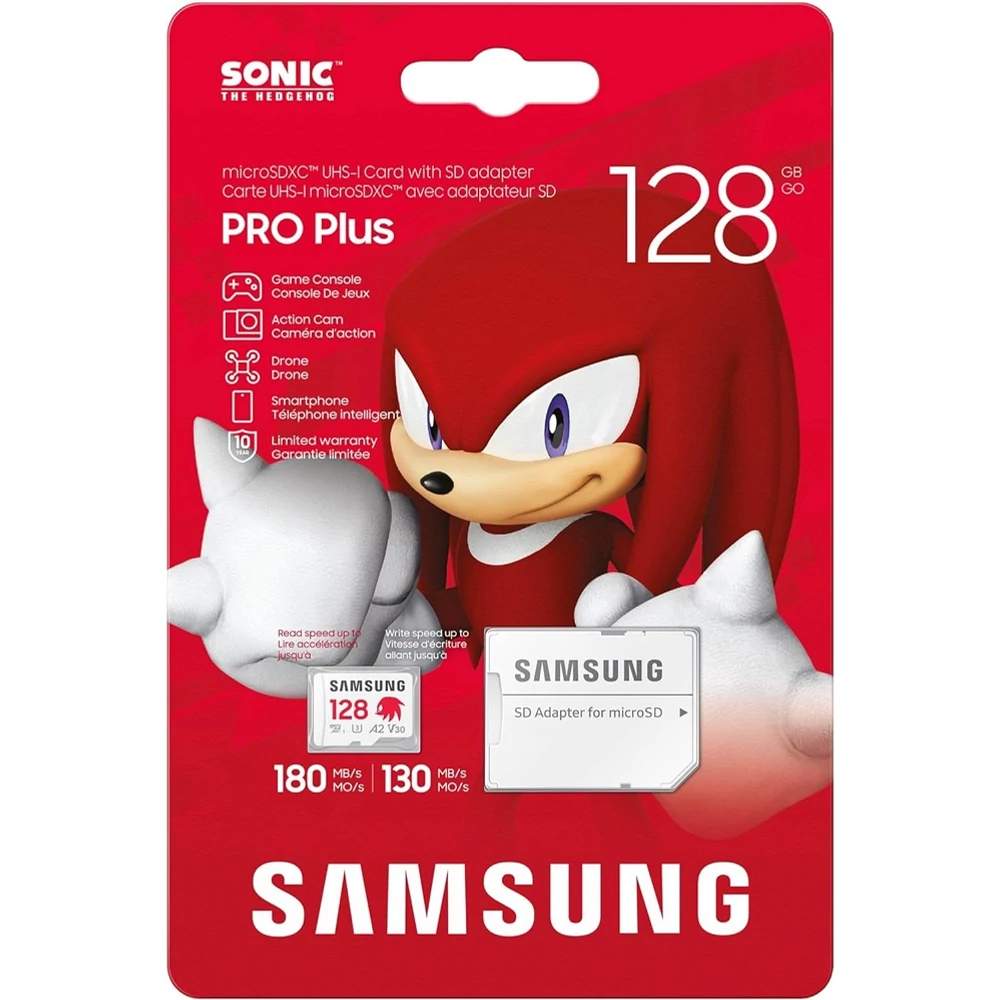 SAMSUNG PRO PLUS SONIC THE HEDGEHOG SERIES MICRO SDXC 128GB + ADAPTER CLASS 10 UHS-I U3 A2 V30 180/130 MB/s
