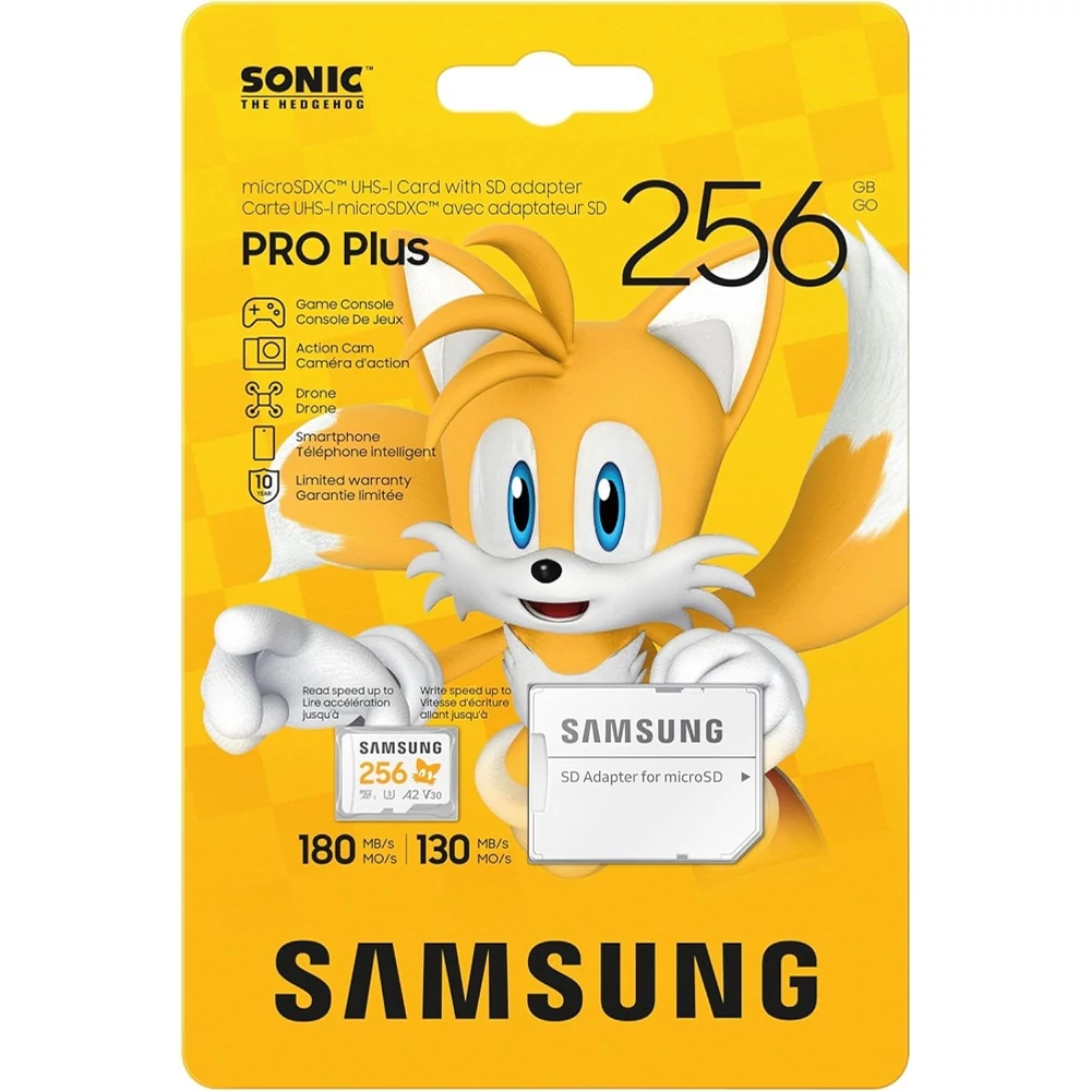 SAMSUNG PRO PLUS SONIC THE HEDGEHOG SERIES MICRO SDXC 256GB + ADAPTER CLASS 10 UHS-I U3 A2 V30 180/130 MB/s