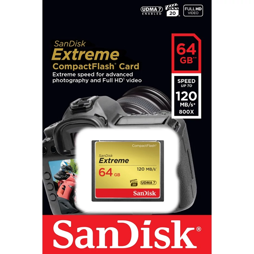 SANDISK COMPACT FLASH EXTREME UDMA7 MEMÓRIAKÁRTYA 120MB/s 64GB