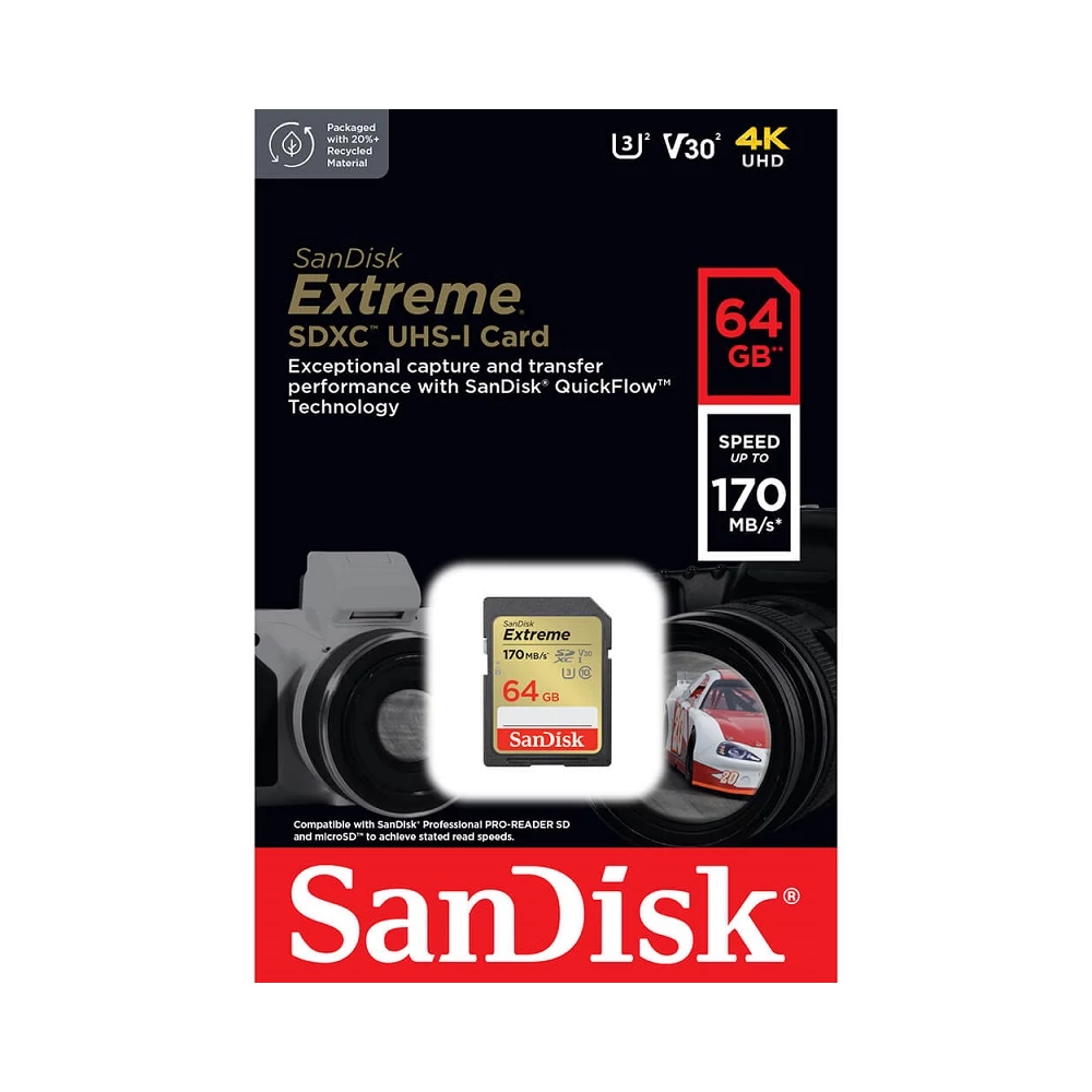 SANDISK EXTREME SDXC 64GB CLASS 10 UHS-I U3 V30 170/80 MB/s