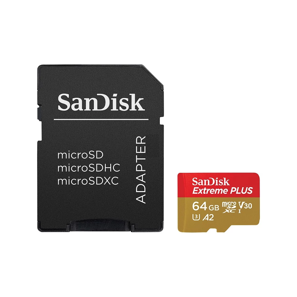 SANDISK EXTREME PLUS MICRO SDXC 64GB + ADAPTER CLASS 10 UHS-I U3 A2 V30 200/90 MB/s