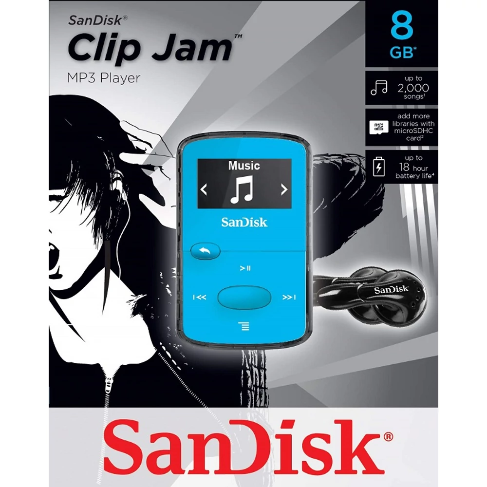 SANDISK CLIP JAM MP3 LEJÁTSZÓ 8GB KÉK
