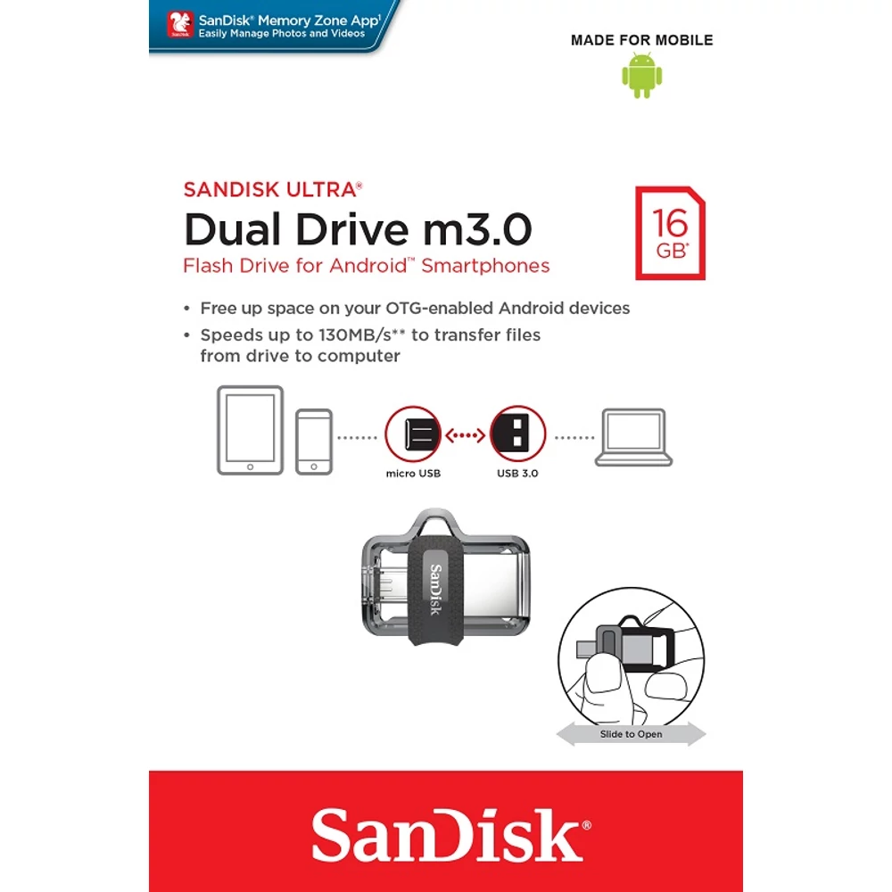 SANDISK USB 3.0 PENDRIVE ULTRA DUAL M3.0 OTG USB/MICROUSB 16GB