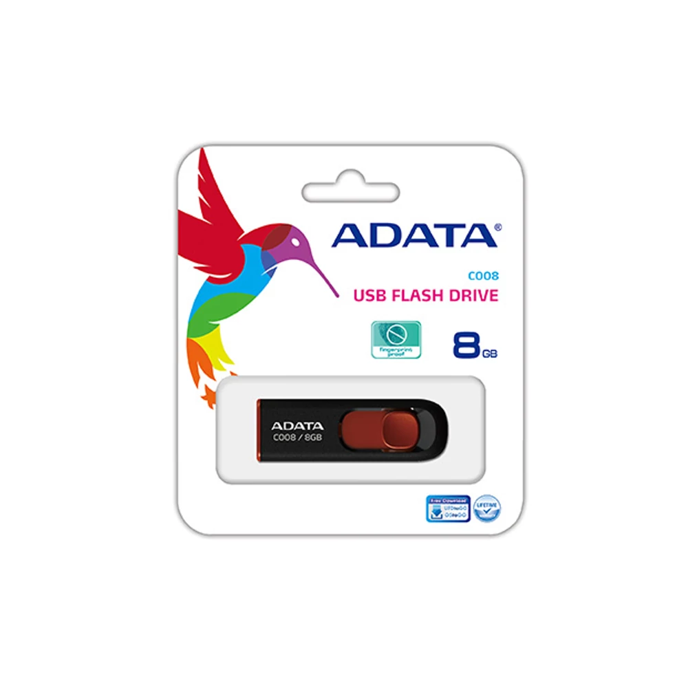 ADATA USB 2.0 PENDRIVE CLASSIC C008 8GB FEKETE/PIROS