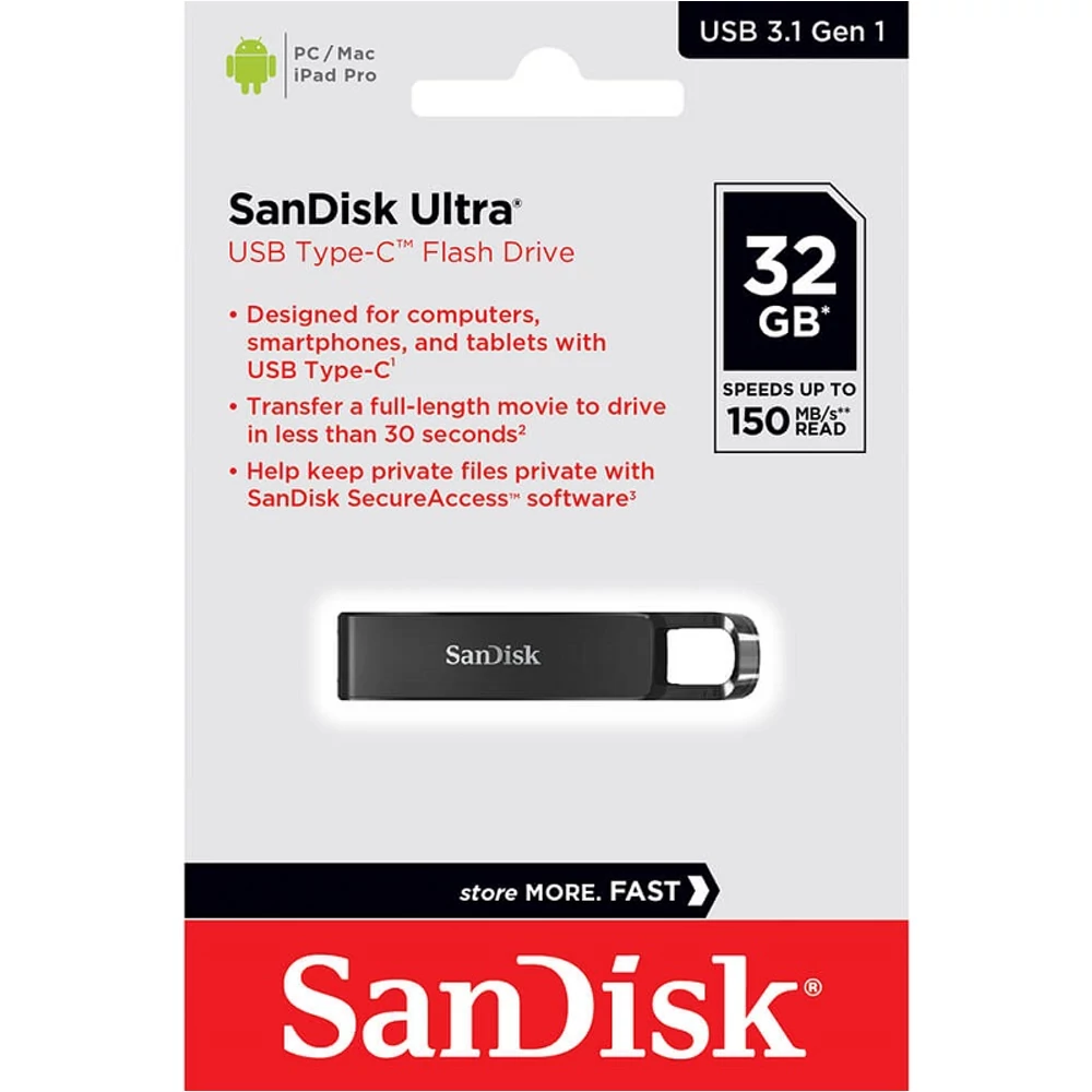 SANDISK ULTRA USB-C 3.1 GEN 1 PENDRIVE 32GB (150 MB/s)