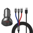 Kép 2/7 - BASEUS TZCCBX-0G DIGITAL DISPLAY DUAL USB AUTÓS TÖLTŐ 5V 4.8A 12/24V + 3-IN-1 USB TYPE-C/MICRO USB/APPLE LIGHTNING KÁBEL 1,2m