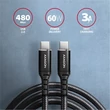 Kép 2/8 - AXAGON FONOTT SZÖVET USB-C/USB-C GYORSTÖLTŐ ADATKÁBEL PD 2.0/3.0 QC 2.0/3.0/4.0 3A 60W 1m FEKETE