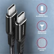 Kép 3/8 - AXAGON FONOTT SZÖVET USB-C/USB-C GYORSTÖLTŐ ADATKÁBEL PD 2.0/3.0 QC 2.0/3.0/4.0 3A 60W 1m FEKETE