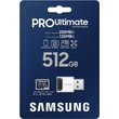 Kép 1/3 - SAMSUNG PRO ULTIMATE (2023) MICRO SDXC 512GB CLASS 10 UHS-I U3 A2 V30 200/130 MB/s + USB 3.0 MEMÓRIAKÁRTYA OLVASÓ