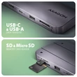 Kép 3/8 - AXAGON HMC-6GM2 USB-C 3.2 GEN 2 SUPERSPEED 6in1 USB HUB NVMe/SATA M.2-PD 3.0 100W