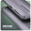 Kép 6/8 - AXAGON HMC-6GM2 USB-C 3.2 GEN 2 SUPERSPEED 6in1 USB HUB NVMe/SATA M.2-PD 3.0 100W