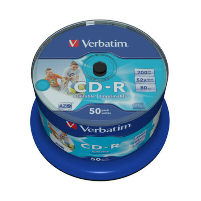 VERBATIM CD-R 52X FULL NYOMTATHATÓ NO ID CAKE (50)