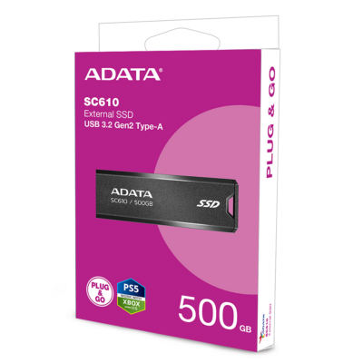 ADATA SC610 USB 3.2 GEN 2 KÜLSŐ SSD MEGHAJTÓ 500GB FEKETE