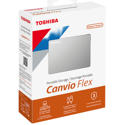 TOSHIBA CANVIO FLEX 2,5 COL USB 3.0 KÜLSŐ MEREVLEMEZ 4TB EZÜST