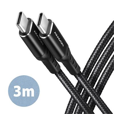 AXAGON FONOTT SZÖVET USB-C/USB-C GYORSTÖLTŐ ADATKÁBEL PD 2.0/3.0 QC 2.0/3.0/4.0 3A 60W 3m FEKETE