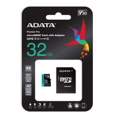 ADATA PREMIER PRO MICRO SDHC 32GB + ADAPTER CLASS 10 UHS-I U3 A2 V30 100/80 MB/s