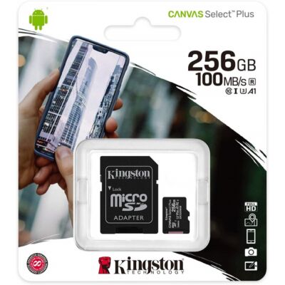KINGSTON CANVAS SELECT PLUS MICRO SDXC 256GB + ADAPTER CLASS 10 UHS-I U3 A1 V30 (100/85 MB/s)