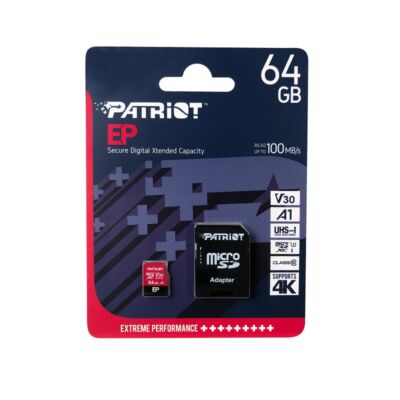 PATRIOT EP MICRO SDXC 64GB + ADAPTER CLASS 10 UHS-I U3 A1 V30 100/80 MB/s