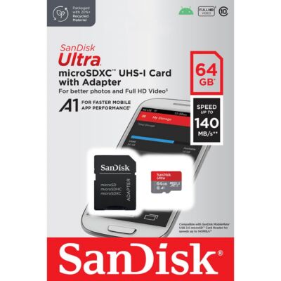 SANDISK ULTRA MICRO SDXC 64GB + ADAPTER CLASS 10 UHS-I U1 A1 140 MB/s