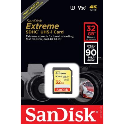 SANDISK EXTREME SDHC 32GB CLASS 10 UHS-I U3 V30 90/40 MB/s