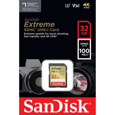 SANDISK EXTREME SDHC 32GB CLASS 10 UHS-I U3 V30 100/60 MB/s