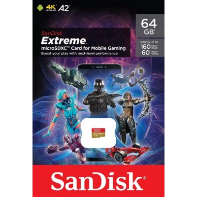 SANDISK EXTREME FOR MOBILE GAMING MICRO SDXC 64GB CLASS 10 UHS-I U3 A2 V30 160/60 MB/s