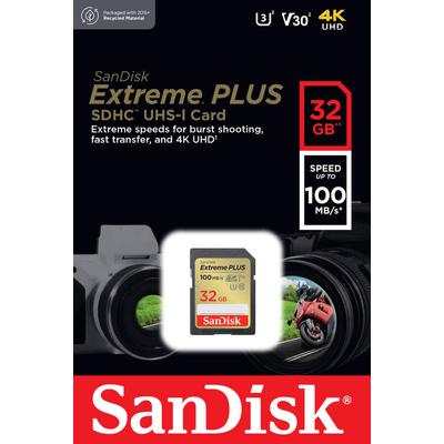 SANDISK EXTREME PLUS SDHC 32GB CLASS 10 UHS-I U3 V30 100/60 MB/s