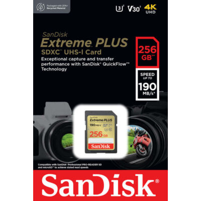 SANDISK EXTREME PLUS SDXC 256GB CLASS 10 UHS-I U3 V30 190/130 MB/s