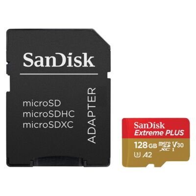 SANDISK EXTREME PLUS MICRO SDXC 128GB + ADAPTER CLASS 10 UHS-I U3 A2 V30 200/90 MB/s