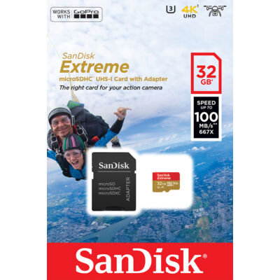 SANDISK EXTREME ACTION MICRO SDHC 32GB + ADAPTER CLASS 10 UHS-I U3 A1 V30 100/60 MB/s