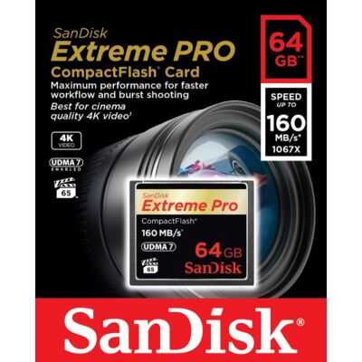 SANDISK COMPACT FLASH EXTREME PRO UDMA7 MEMÓRIAKÁRTYA 160/150 MB/s 64GB