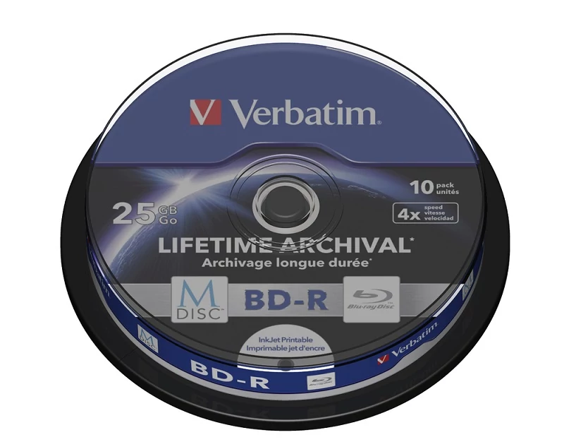 VERBATIM M-DISC BD-R 25GB 4X LIFETIME ARCHIVAL NYOMTATHATÓ CAKE (10)