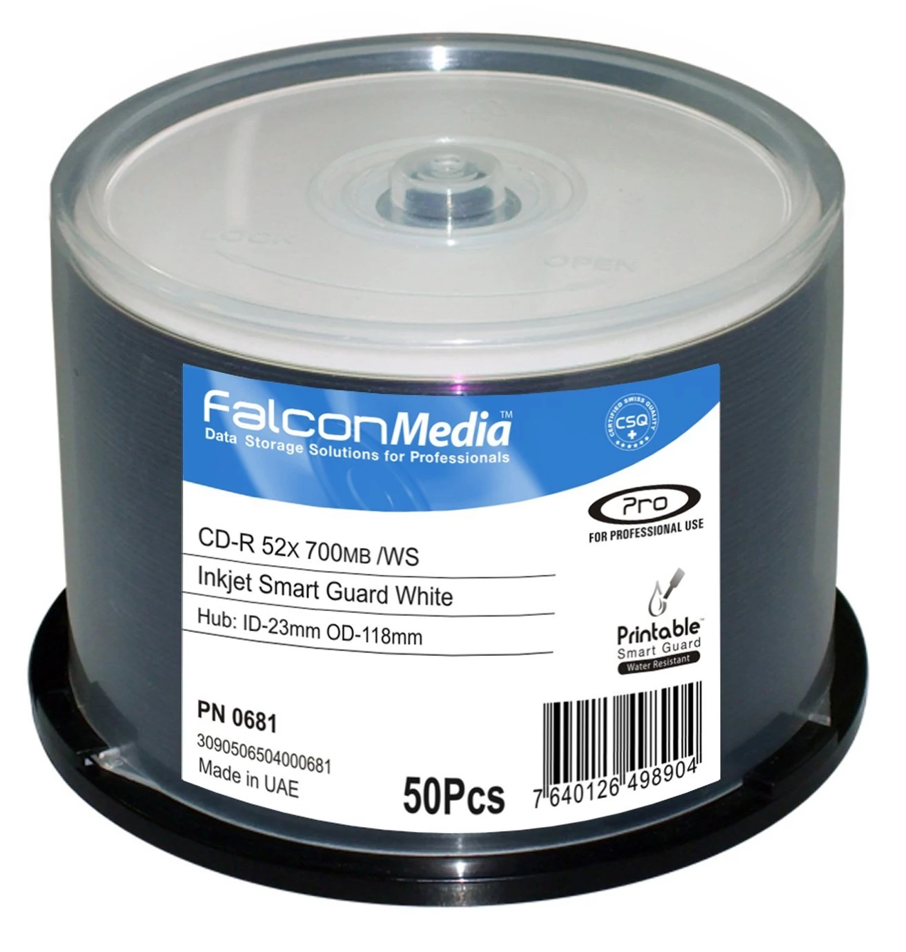 FALCONMEDIA CD-R 52X NYOMTATHATÓ FÉNYES VÍZÁLLÓ CAKE (50)