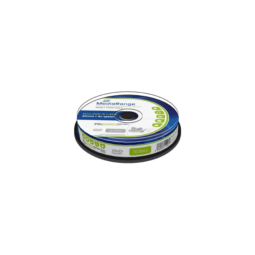 MEDIARANGE MINI DVD-R 4X 8CM 1,4GB NYOMTATHATÓ CAKE (10)