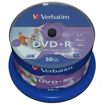 VERBATIM DVD+R 16X FULL NYOMTATHATÓ NO ID CAKE (50)