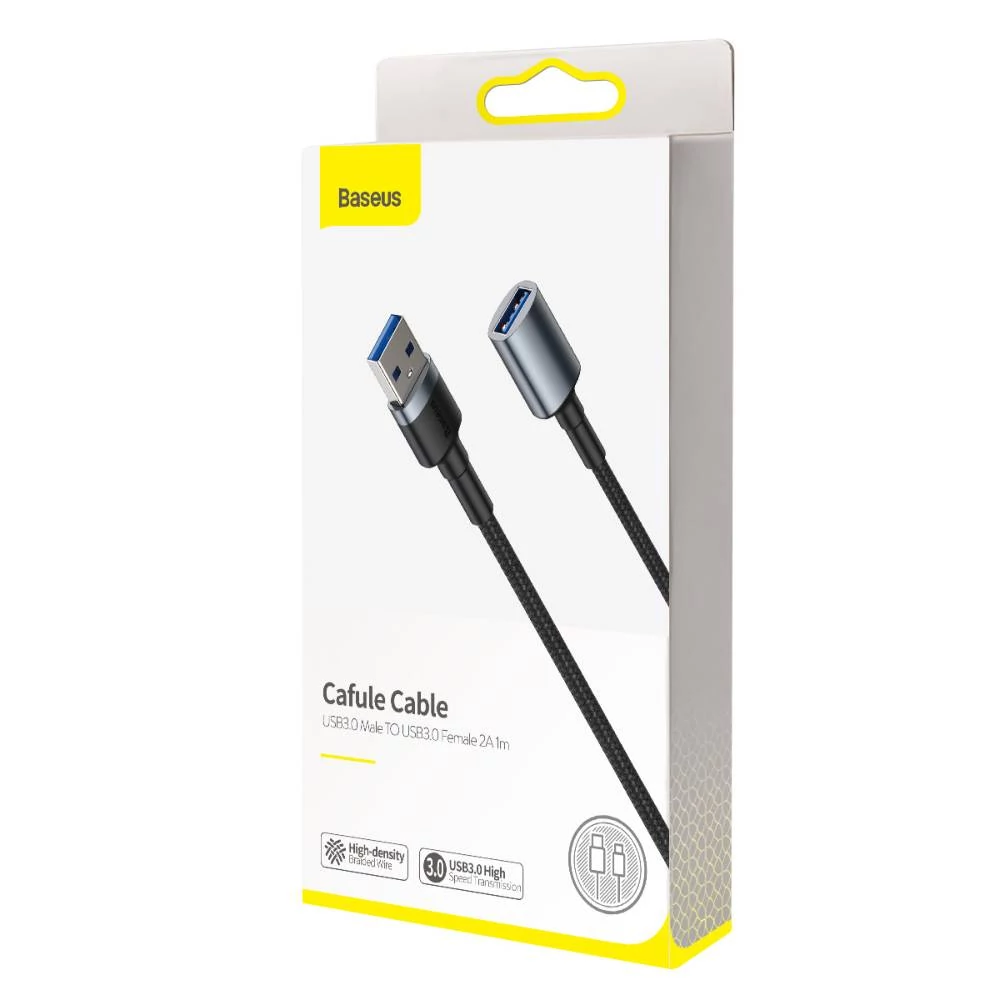 BASEUS CADKLF-B0G CAFULE FONOTT SZÖVET USB 3.0 AM-AF HOSSZABBÍTÓ KÁBEL 1m SZÜRKE